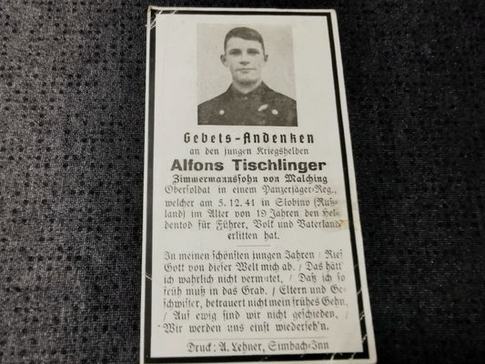 Sterbebild Schütze Malching 1. Komp. Panz. Jäg. Abt. 262 Roshestwo Slobino Russland - www.mmilitaria.com