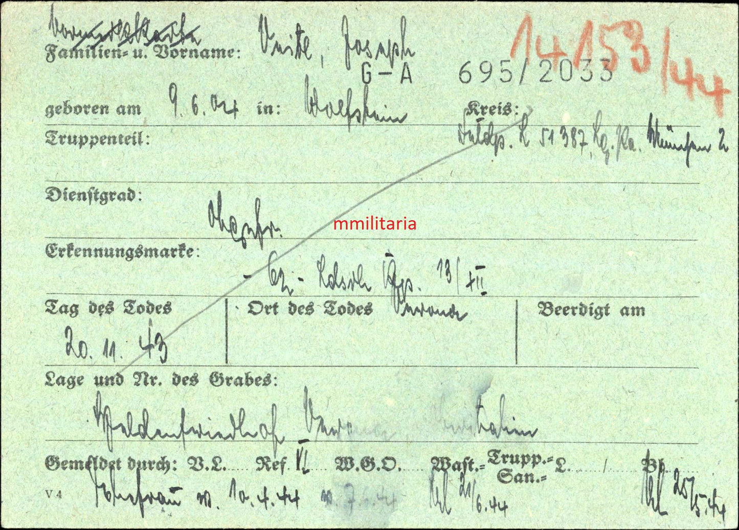Sterbebild Obergefreiter Friedrichsried Luftwaffe Italien