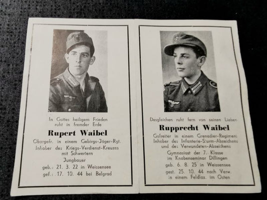 Sterbebild Brüder Weissensee Obergefreiter Geb.-Jäger Regt. Gefreiter Stab 1. Gren. Regt. 432 Belgrad Serbien Insterburg Russland