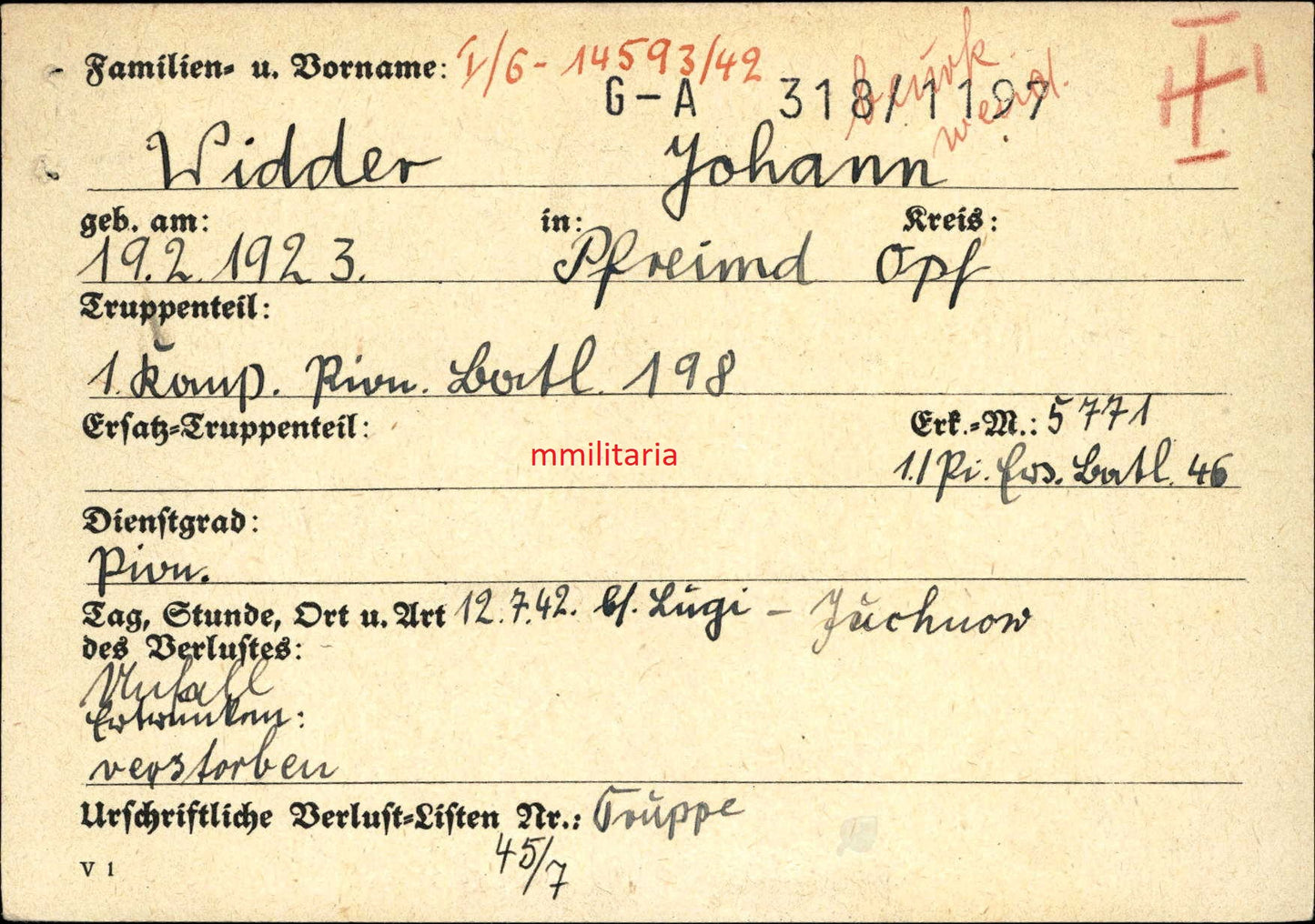 Sterbebild Pionier Atzenhof 1. Komp. Pionier Btl. 198 Juchnow Russland