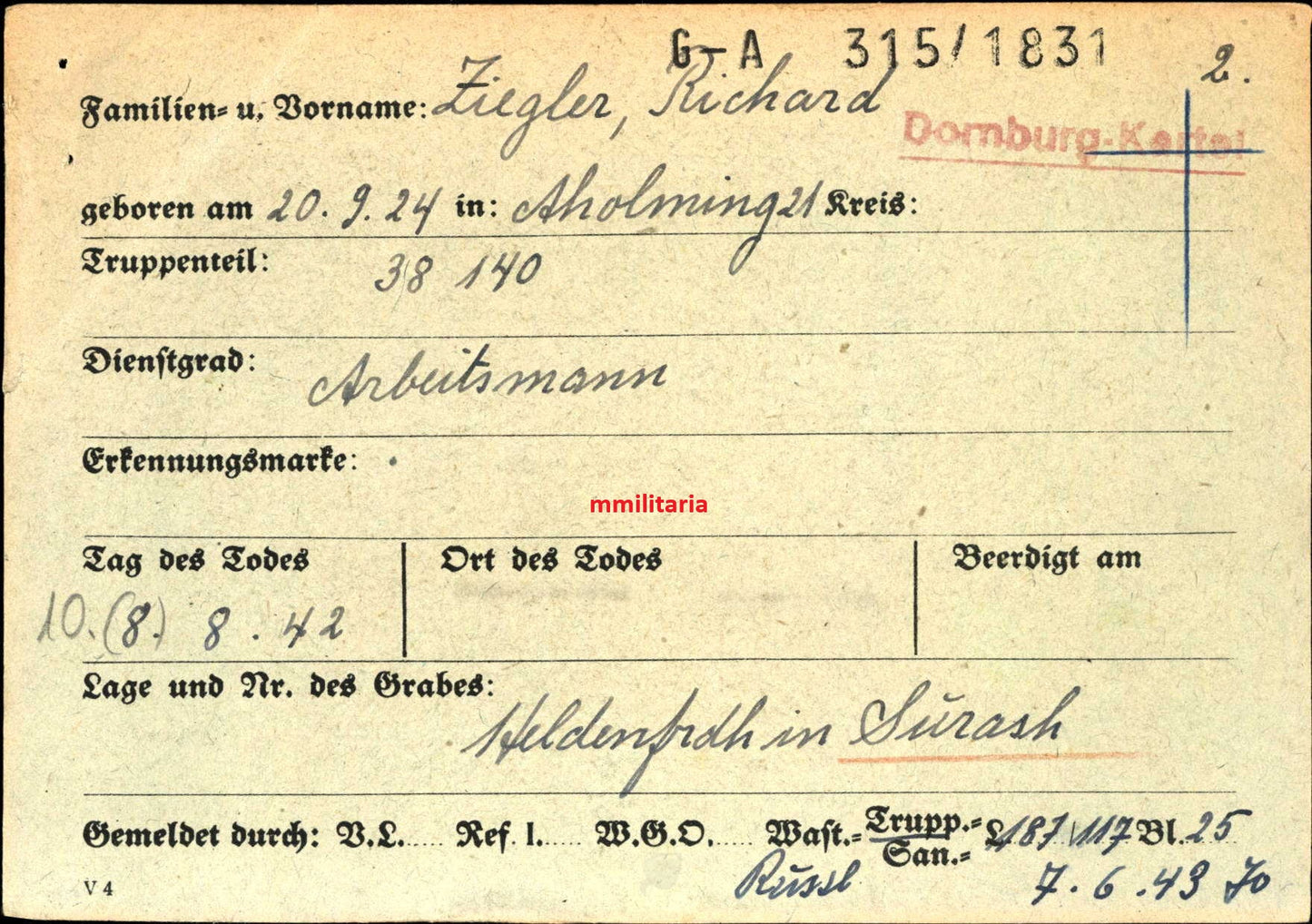 Sterbebild Brüder Aholming Arbeitsmann RAD Obergefreiter Artillerie Regt. SS-Lazarett Minsk Weissrussland
