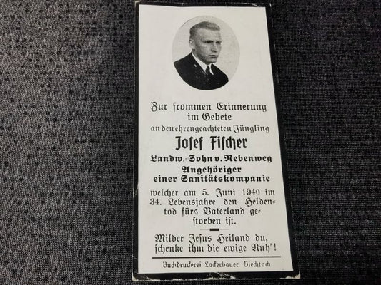 Sterbebild Gefreiter Taufkirchen Sanitäts-Kompanie Ailly-sur-Somme Bourdon Frankreich - www.mmilitaria.com