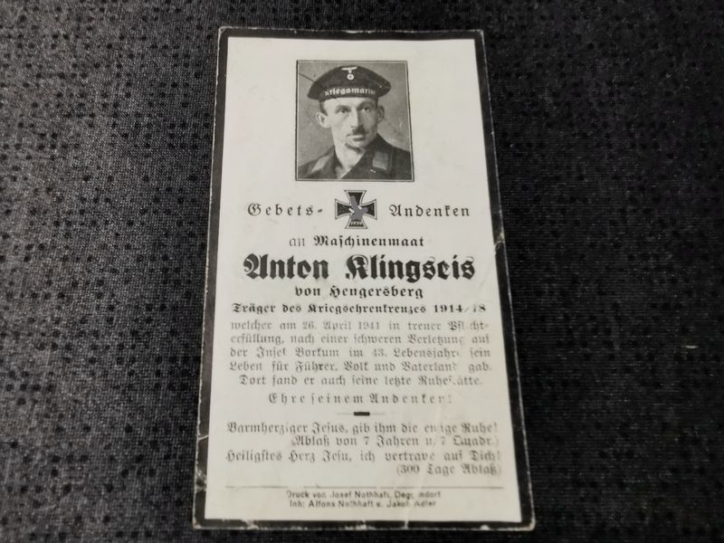 Sterbebild Maschinemaat Hengersberg 15. Minensuchflottille M 1506 Insel Borkum Deutschland