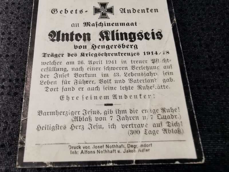 Sterbebild Maschinemaat Hengersberg 15. Minensuchflottille M 1506 Insel Borkum Deutschland