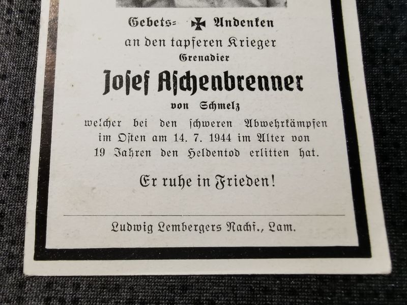 Sterbebild Grenadier Schmelz schwere Abwehrkämpfe Osten - www.mmilitaria.com