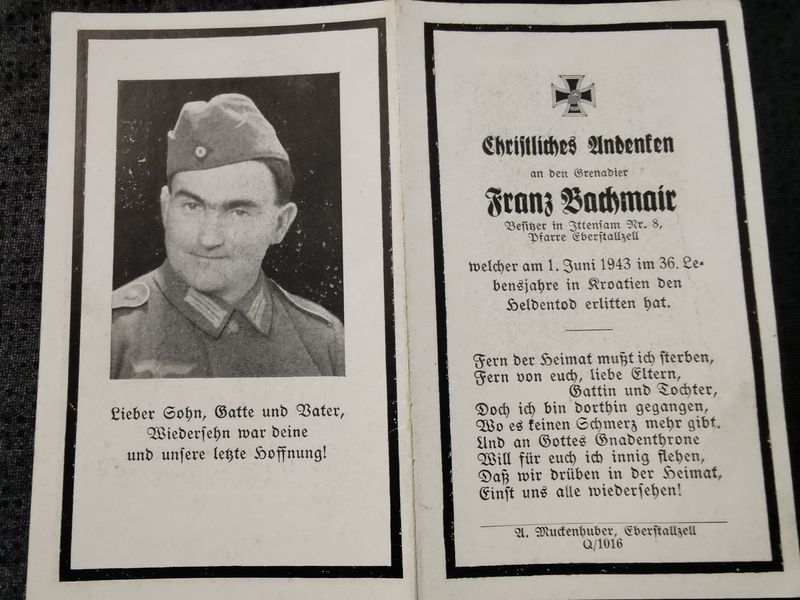 Sterbebild Grenadier 1. Komp. Res. Gren. Btl. I/135 Backovica Zagreb-Mirogoi Kroatien - www.mmilitaria.com