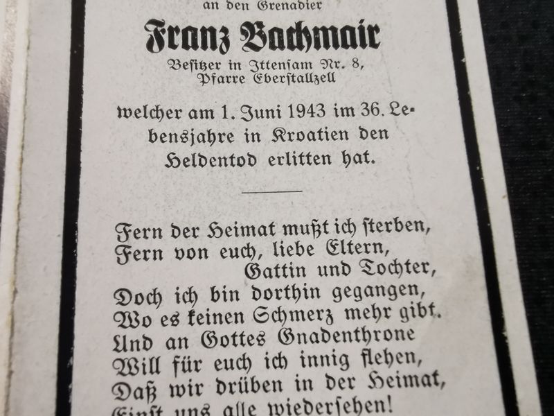 Sterbebild Grenadier 1. Komp. Res. Gren. Btl. I/135 Backovica Zagreb-Mirogoi Kroatien - www.mmilitaria.com