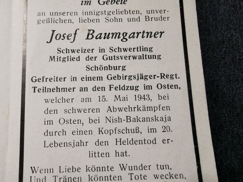 Sterbebild Gefreiter 7. Komp. Geb. Jäger Regt. 13 Abwehrkampf Nish-Bakanskaja Russland - www.mmilitaria.com