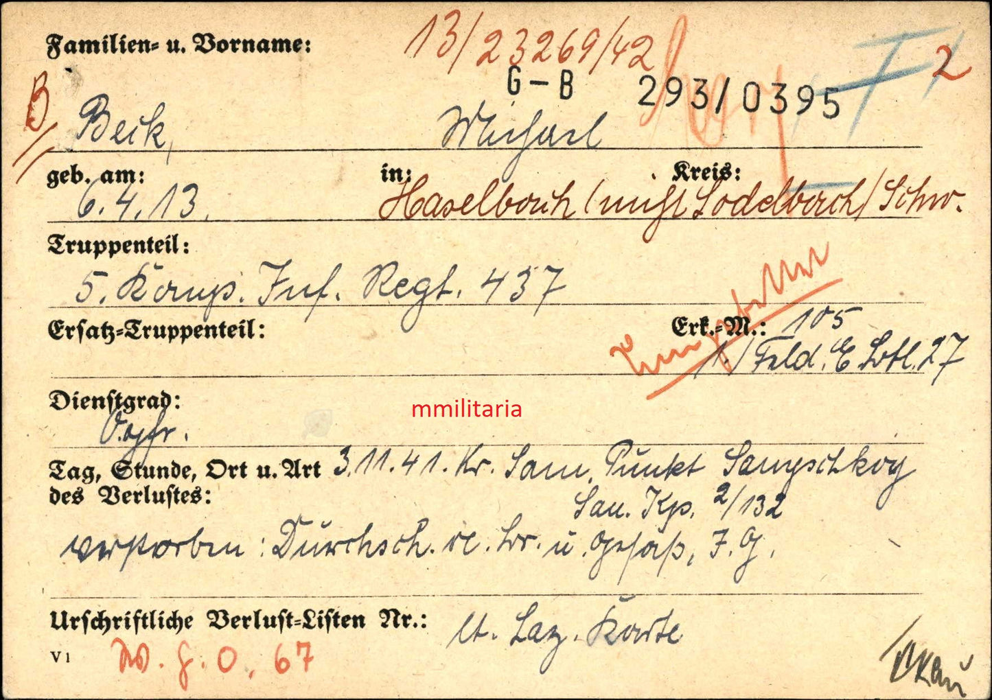 Sterbebild Obergefreiter 5. Komp. Inf. Regt. 437 KvK Sewastopol Krim Ukraine - www.mmilitaria.com