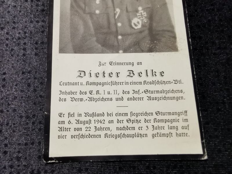 Sterbebild Leutnant & Kompanieführer 1/Kradschützen Btl. 36 EK I & II Sturmangriff Rshew Russland - www.mmilitaria.com