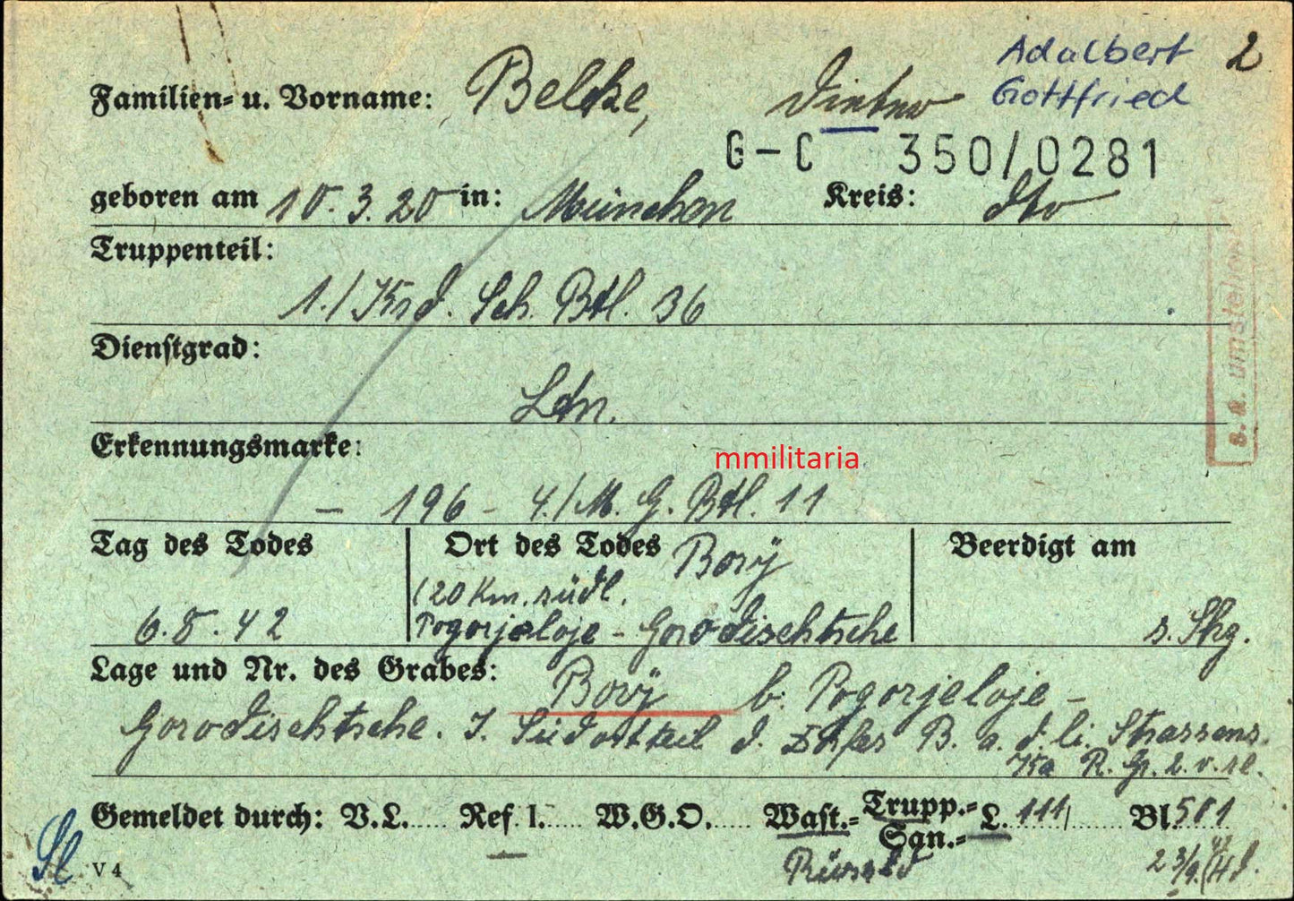 Sterbebild Leutnant & Kompanieführer 1/Kradschützen Btl. 36 EK I & II Sturmangriff Rshew Russland - www.mmilitaria.com
