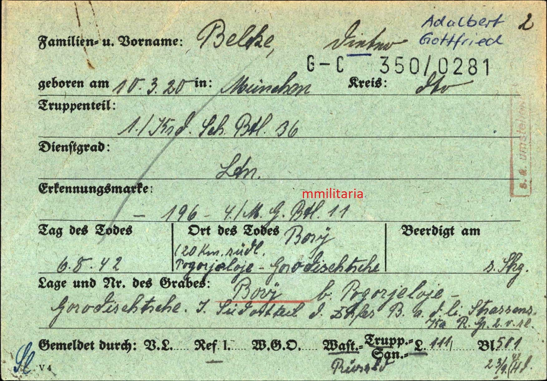 Sterbebild Leutnant & Kompanieführer 1/Kradschützen Btl. 36 EK I & II Sturmangriff Rshew Russland - www.mmilitaria.com