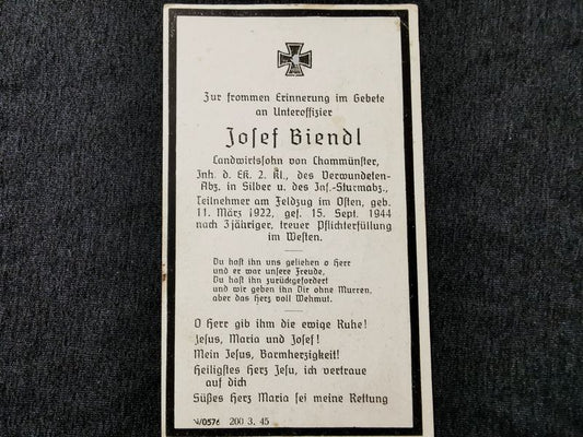 Sterbebild Unteroffizier Cham Verw. Abz Silber EK II Westen - www.mmilitaria.com
