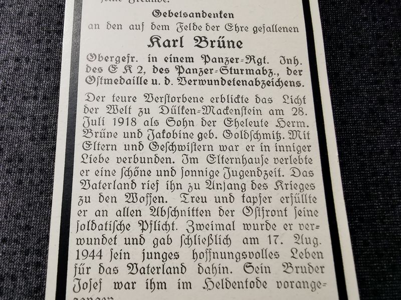 Sterbebild Obergefreiter 6. Panzer Division EK II Panzersturm Abzeichen Oskabaliai Litauen - www.mmilitaria.com
