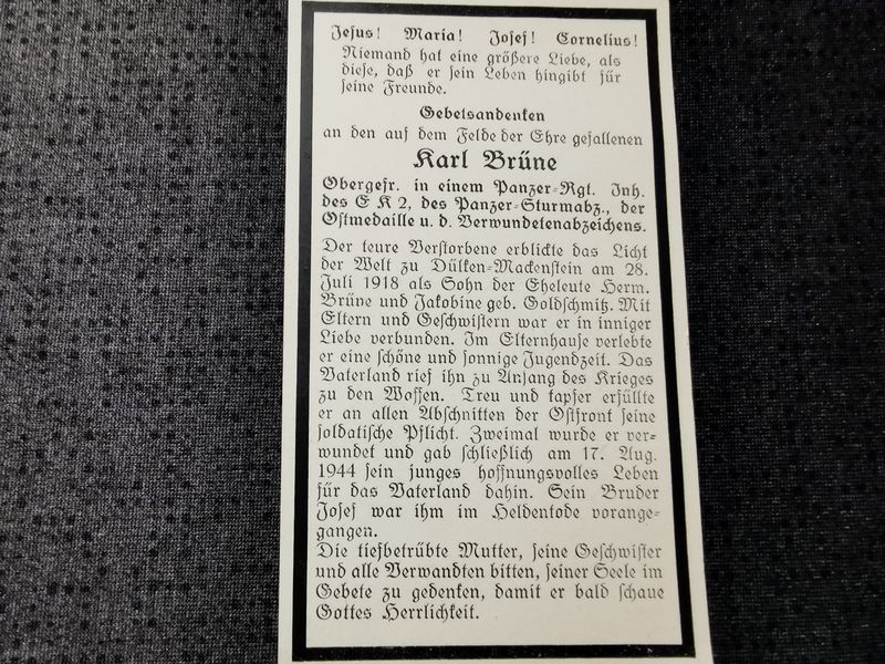 Sterbebild Obergefreiter 6. Panzer Division EK II Panzersturm Abzeichen Oskabaliai Litauen - www.mmilitaria.com