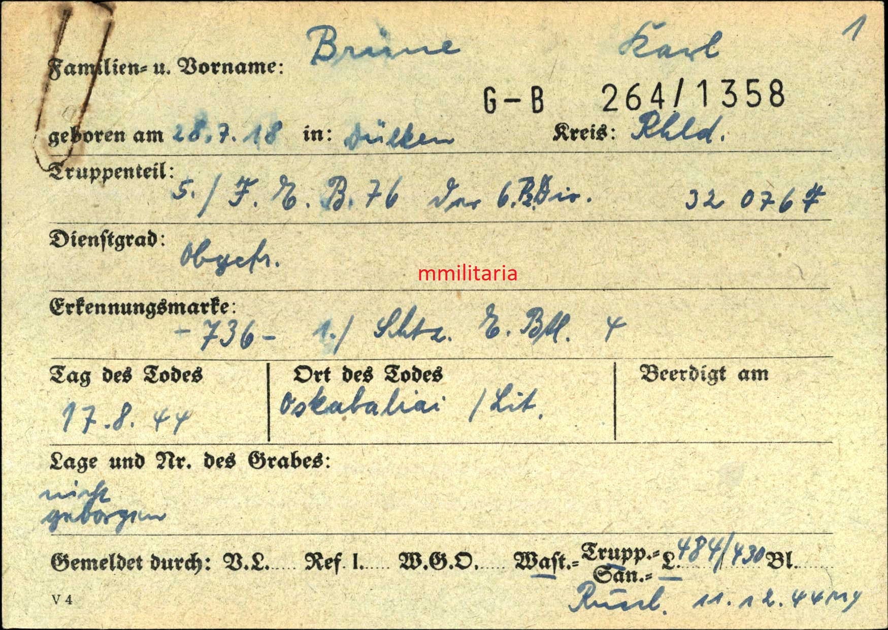 Sterbebild Obergefreiter 6. Panzer Division EK II Panzersturm Abzeichen Oskabaliai Litauen - www.mmilitaria.com