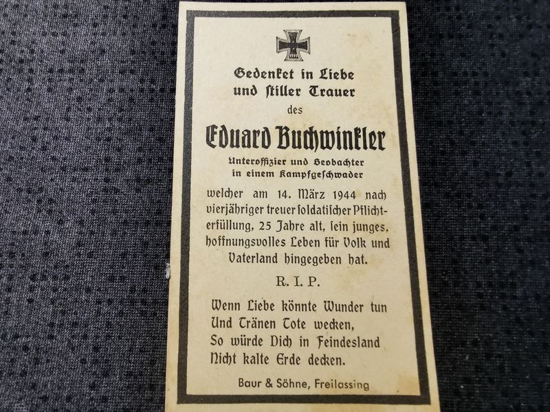 Sterbebild Unteroffizier Hiltenfingen Beobachter 4. Staffel Kampfgeschwader 30 Abbeville Somme Frankreich - www.mmilitaria.com