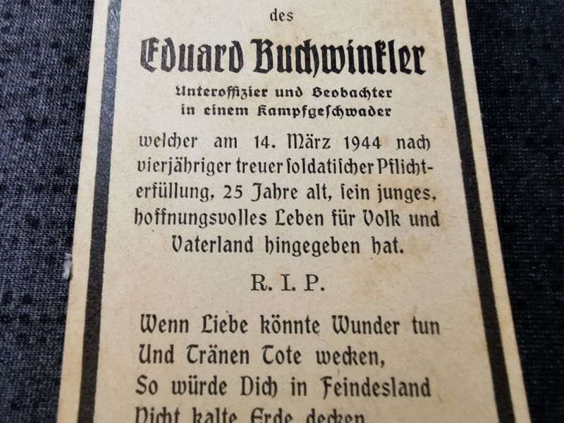 Sterbebild Unteroffizier Hiltenfingen Beobachter 4. Staffel Kampfgeschwader 30 Abbeville Somme Frankreich - www.mmilitaria.com