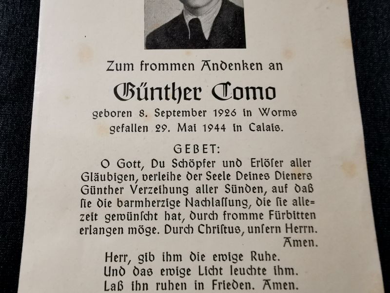 Sterbebild Grenadier Worms 1. Komp. Gren. Btl. 437 Calais Normandie Invasionsfront Frankreich - www.mmilitaria.com