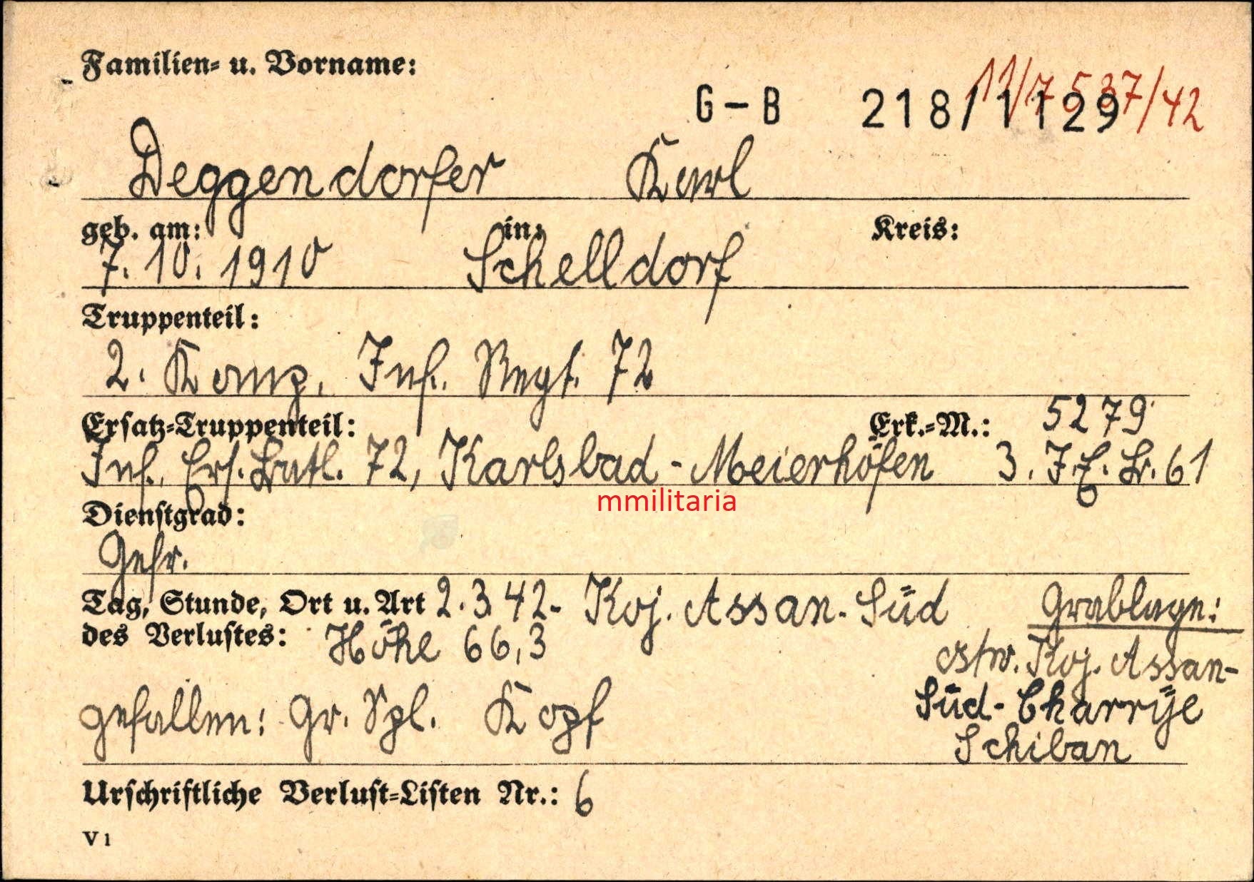 Sterbebild Gefreiter 2. Komp. Inf. Regt. 72 EK II Koj Assan Russland - www.mmilitaria.com