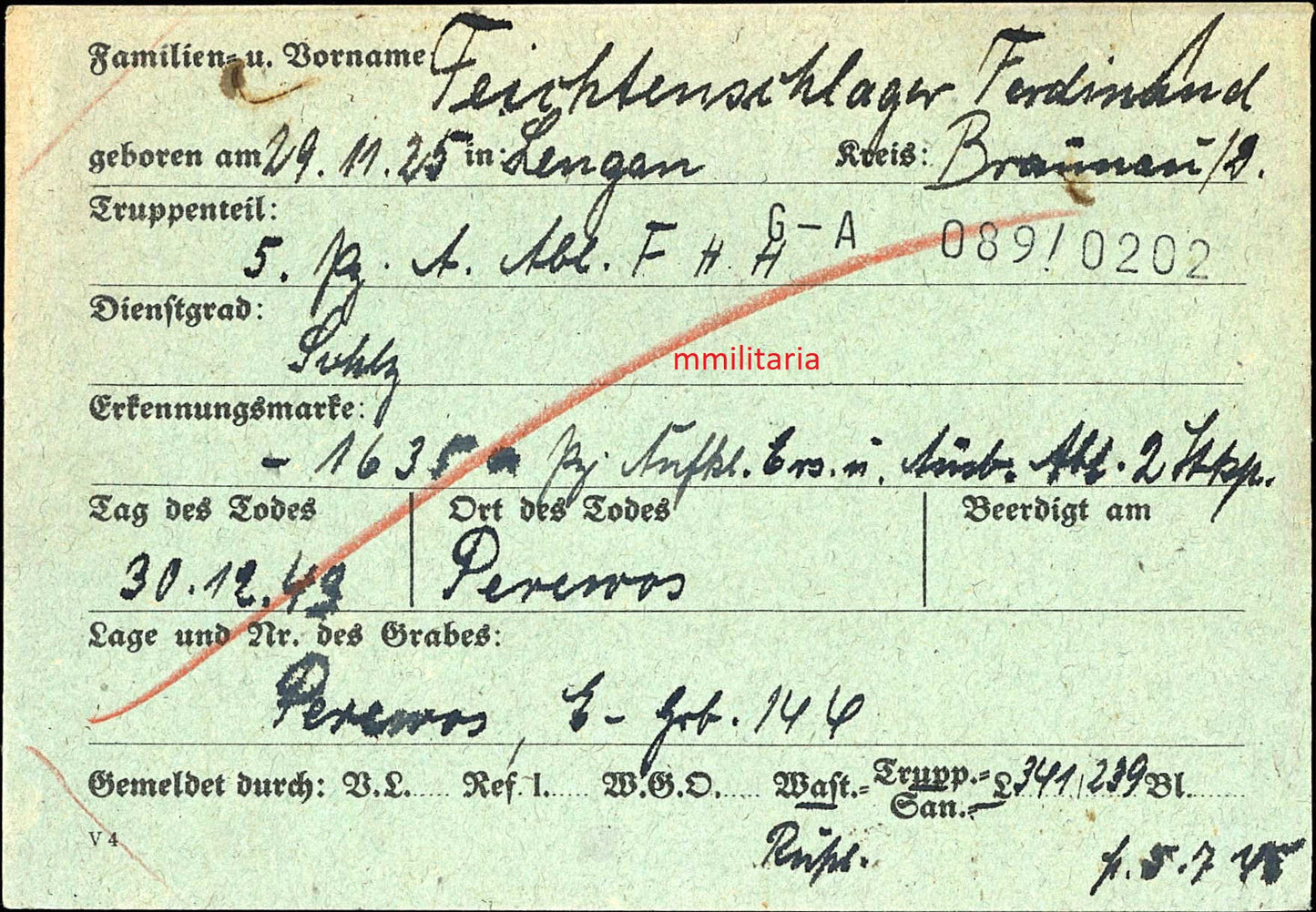 Sterbebild Brüder 5. Pz. Abt Feldherrnhalle (FHH) Pionier, Gefreiter Perewos Russland - www.mmilitaria.com