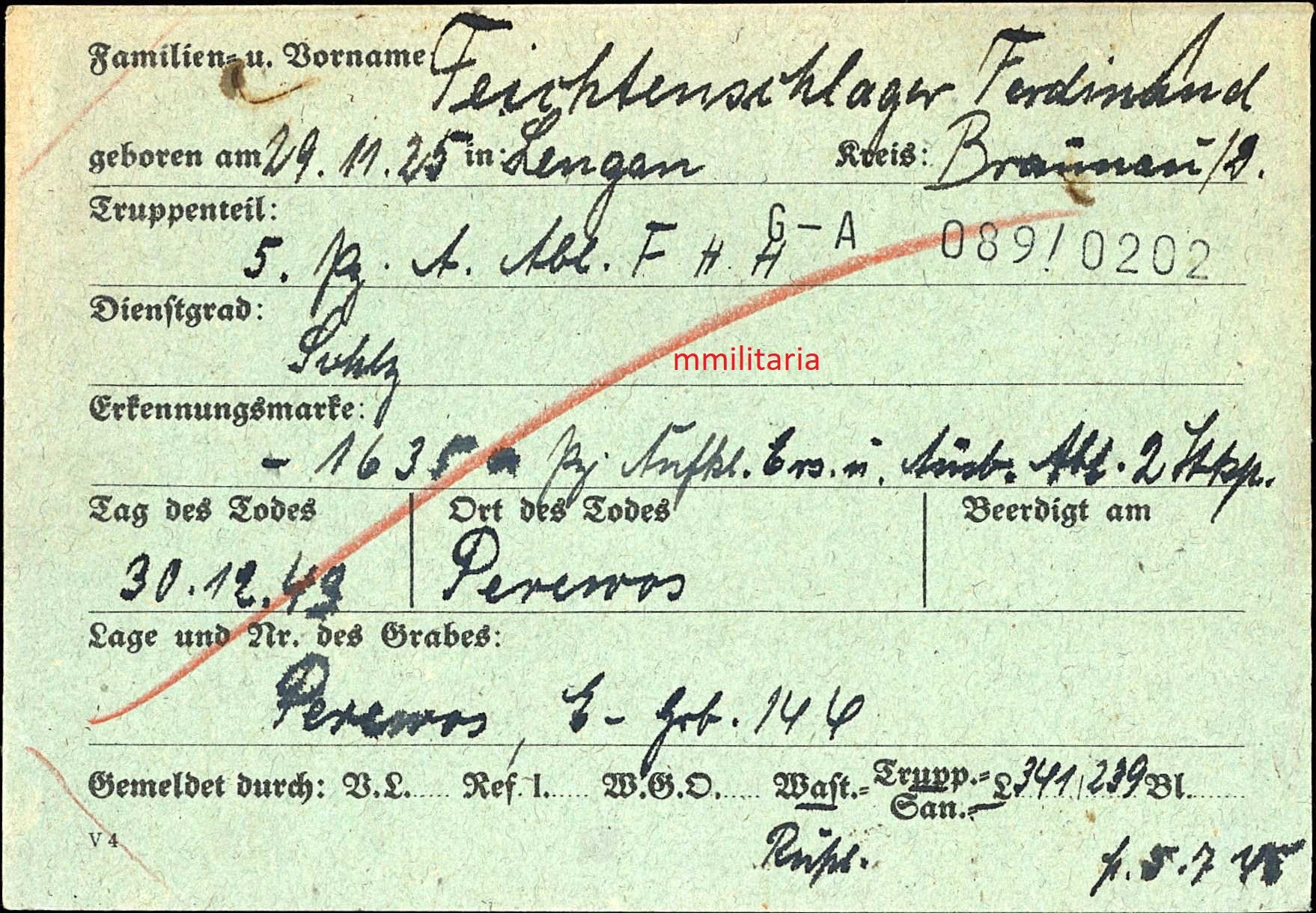 Sterbebild Brüder 5. Pz. Abt Feldherrnhalle (FHH) Pionier, Gefreiter Perewos Russland - www.mmilitaria.com