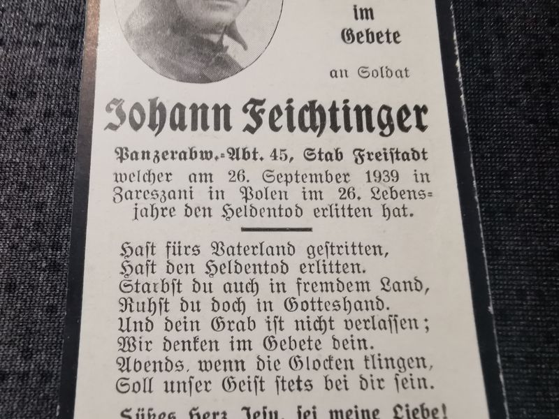 Sterbebild Schütze Stab/N Z-Panzerjägerabteilung 45 Kriegsbeginn 1939 Zareszani Siemianowice Slaskie Polen - www.mmilitaria.com