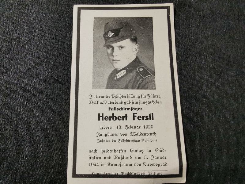Sterbebild Fallschirmjäger Fallschirmjäger Abzeichen Kampfraum Kirowograd Russland - www.mmilitaria.com