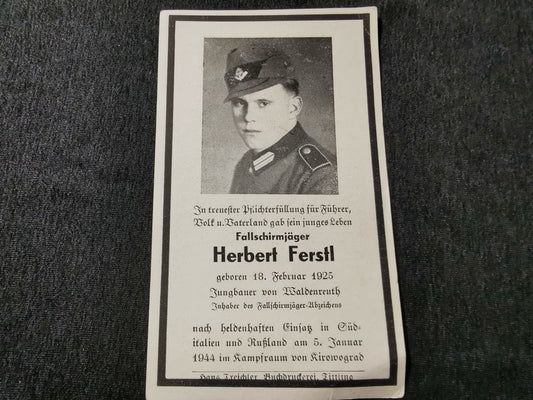 Sterbebild Fallschirmjäger Fallschirmjäger Abzeichen Kampfraum Kirowograd Russland - www.mmilitaria.com