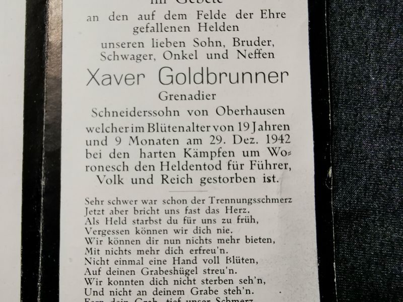 Sterbebild Grenadier 19 Jahre Woronesch Russland - www.mmilitaria.com