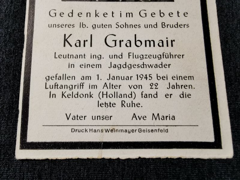 Sterbebild Leutnant Jagdgeschwader 5/JG-6 Fw 190 Keldonk Eindhoven Holland - www.mmilitaria.com