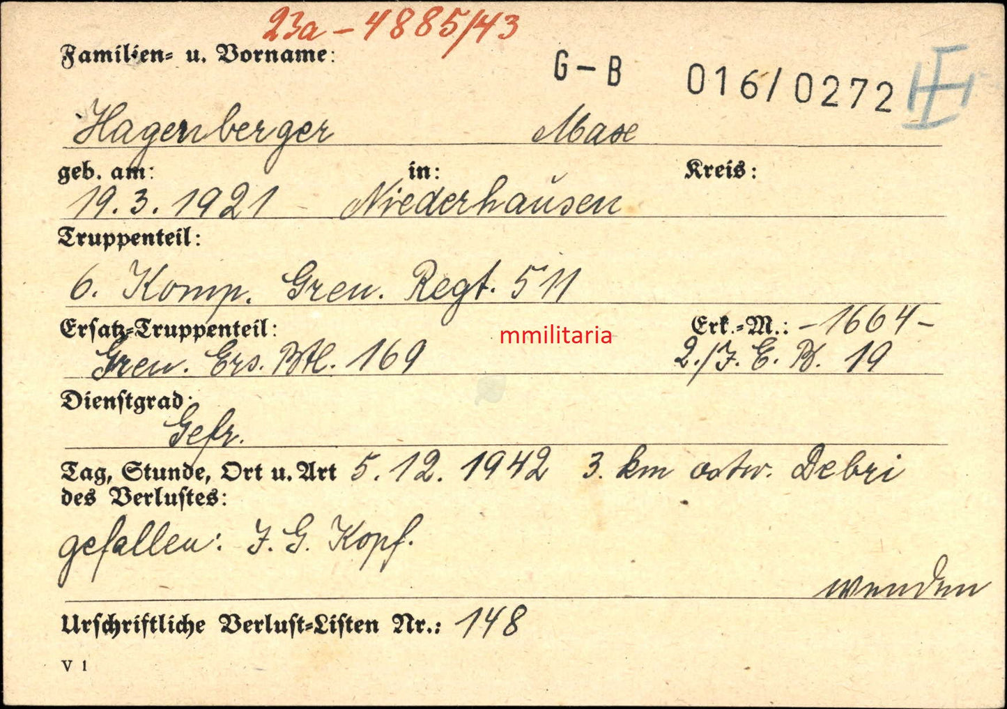 Sterbebild Gefreiter 6. Komp. Gren. Regt. 511 Bolchow Russland - www.mmilitaria.com