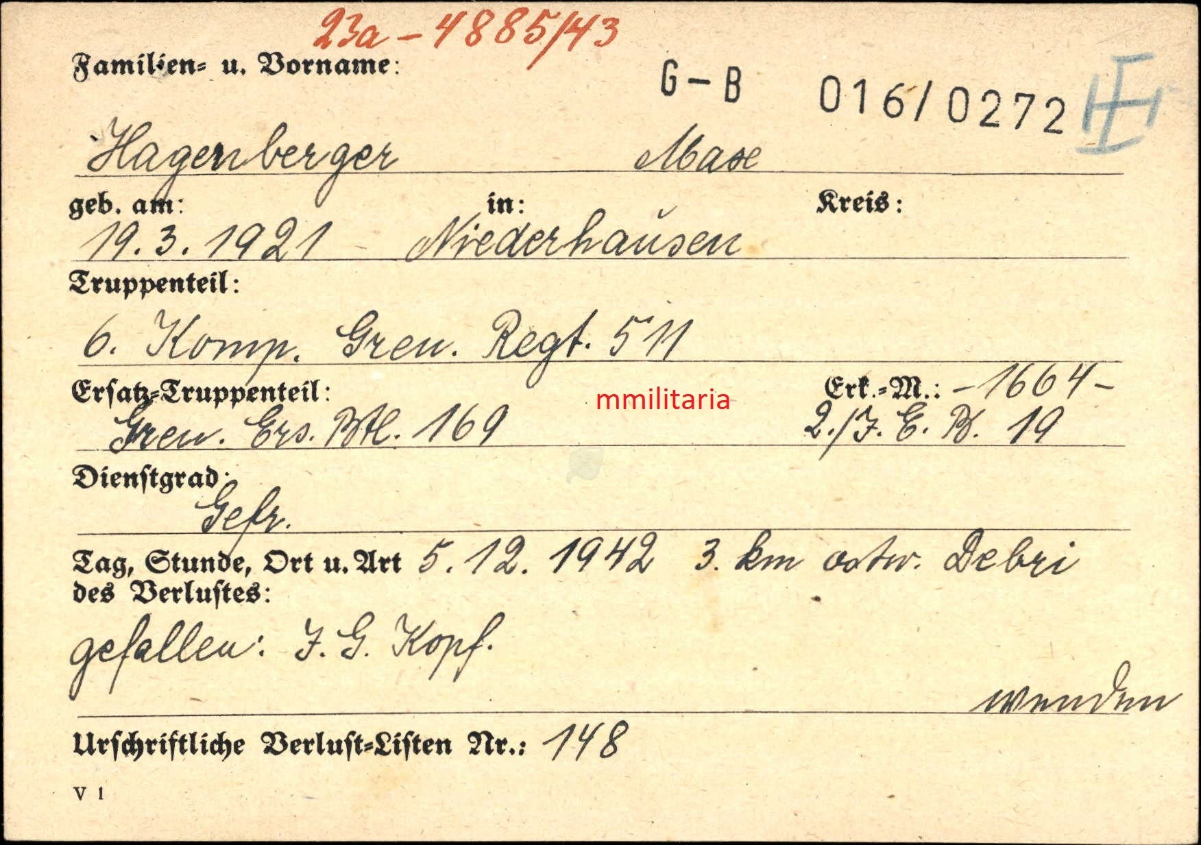 Sterbebild Gefreiter 6. Komp. Gren. Regt. 511 Bolchow Russland - www.mmilitaria.com