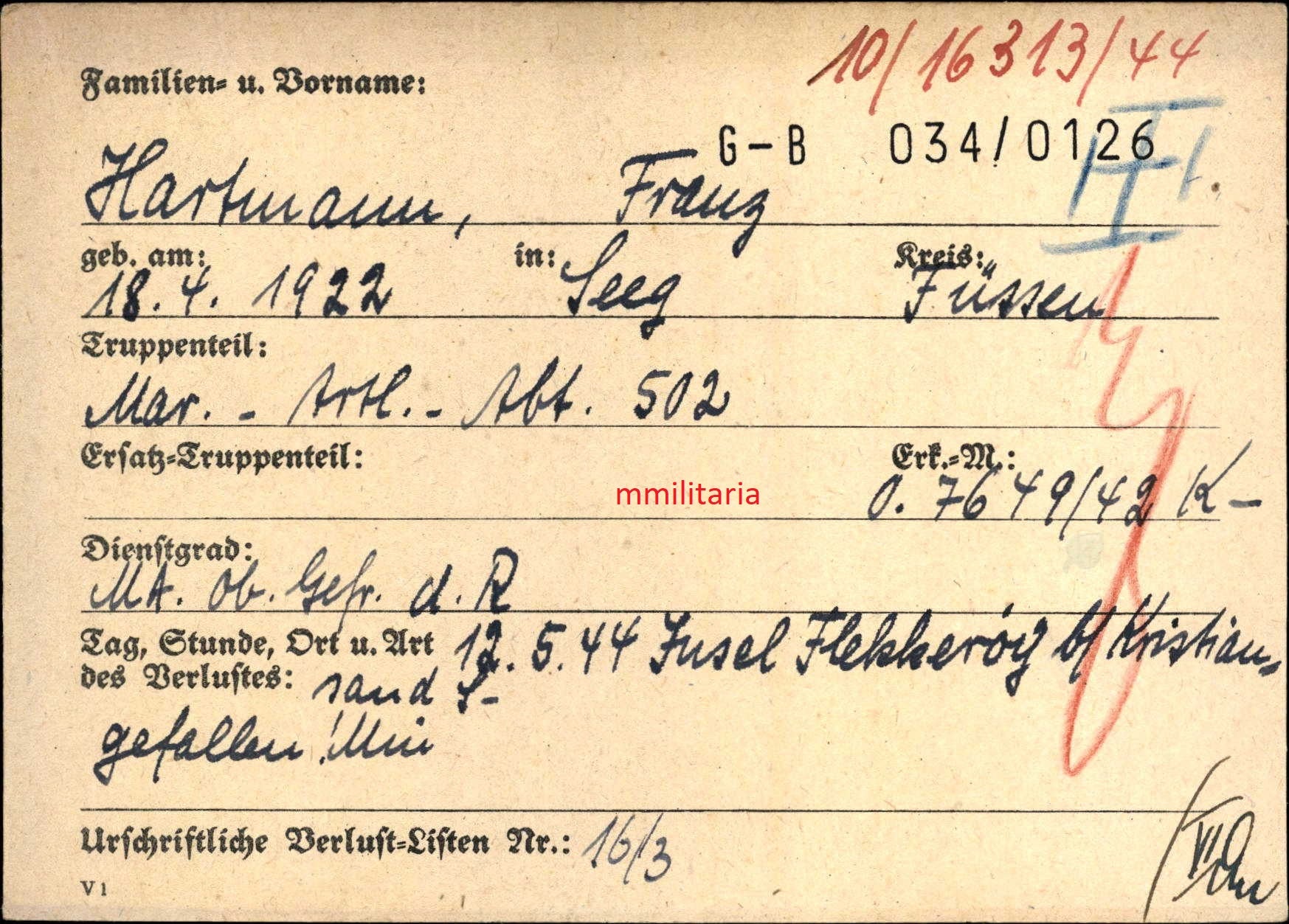 Sterbebild Obergefreiter Marine Art. Abt. 502 Flekkerøy Oslo Skagerrak Norwegen - www.mmilitaria.com