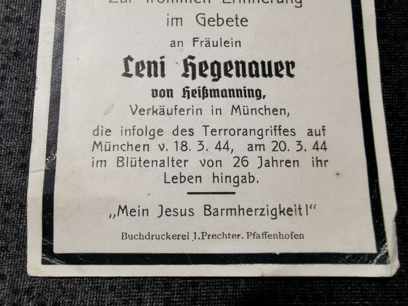 Sterbebild Zivilist Verkäuferin Terrorangriff München Deutschland - www.mmilitaria.com