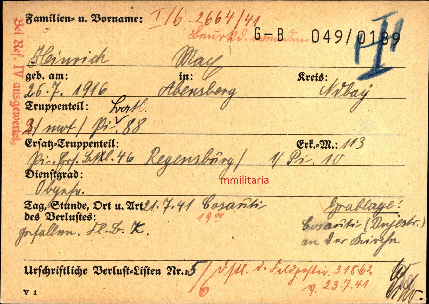 Sterbebild + Foto Obergefreiter Berlin 2. Mot. Pionier Btl. 88 Casauti Chisinau Moldawien - www.mmilitaria.com