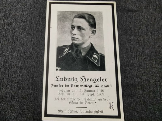 Sterbebild Panzerschütze Funker Stabskomp. I Panzer Regt. 35 Sladow Pulawy Polen 1939 - www.mmilitaria.com