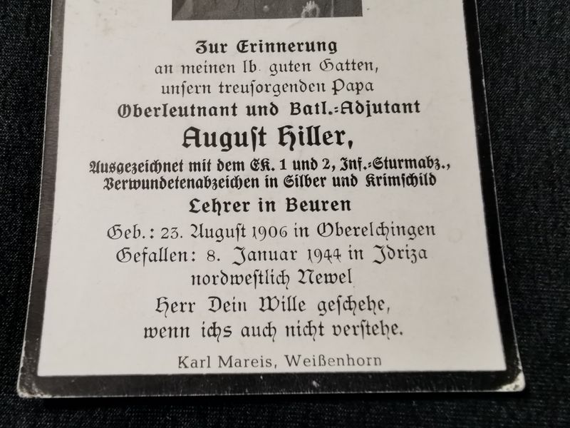Sterbebild Oberleutnant & Batl. Adjutant Stab II Gren. Regt. 438 Krimschild Idriza Newel Russland - www.mmilitaria.com