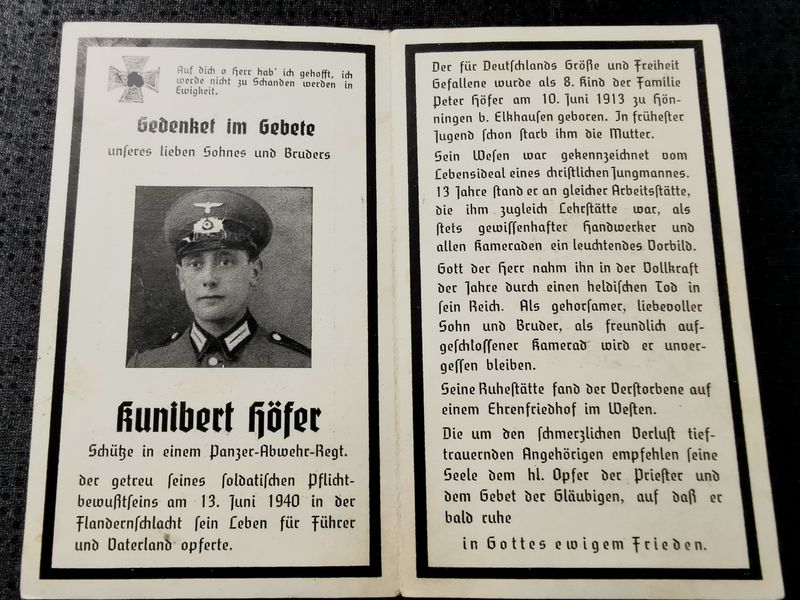 Sterbebild Schütze Elkhausen Panzer Abwehr Regt. Flandernschlacht Westen Bethincourt Andilly Frankreich - www.mmilitaria.com