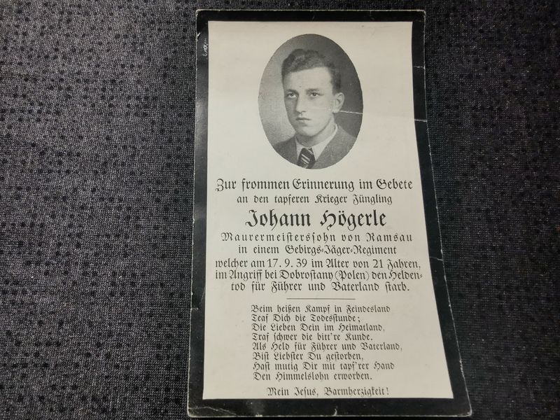 Sterbebild Gefreiter Gebirgsjäger Regt. Kriegsbeginn 1939 Dobrostany Polen - www.mmilitaria.com