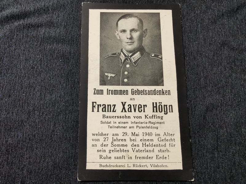 Sterbebild Gefreiter Infanterie Regt. Westfront 1940 Somme Frankreich - www.mmilitaria.com