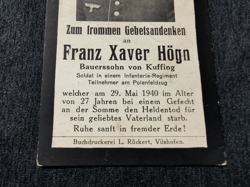 Sterbebild Gefreiter Infanterie Regt. Westfront 1940 Somme Frankreich - www.mmilitaria.com