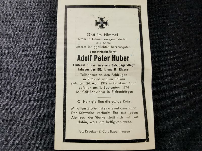 Sterbebild Leutnant der Reserve Homburg Gebirgs-Jäger Regt. Csik-Bankfalva Sercaia Rumänien - www.mmilitaria.com