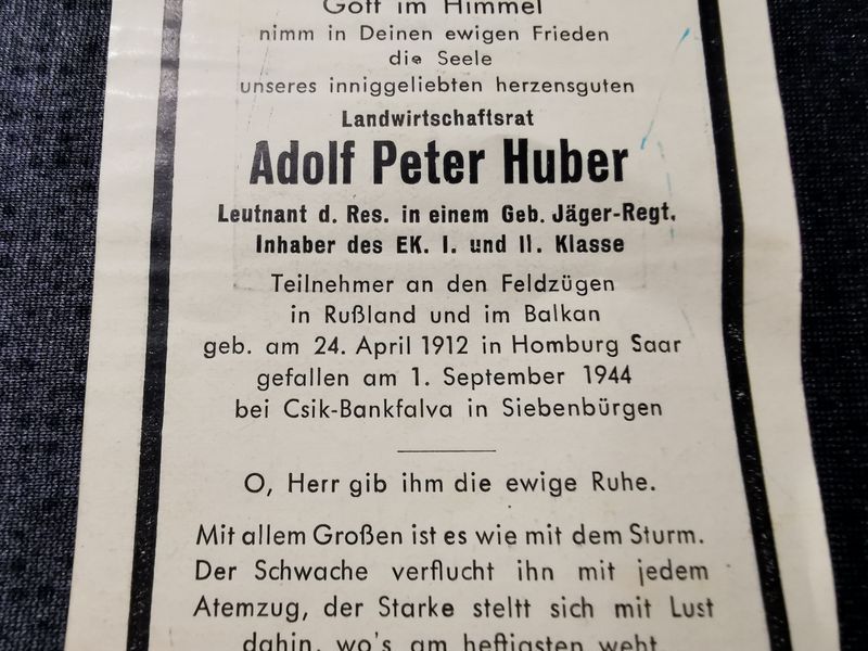Sterbebild Leutnant der Reserve Homburg Gebirgs-Jäger Regt. Csik-Bankfalva Sercaia Rumänien - www.mmilitaria.com