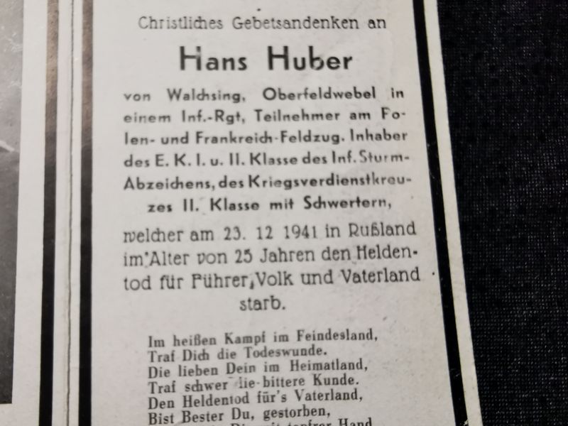 Sterbebild Oberfeldwebel Walchsing Infanterie Regt. EK I & II viele Auszeichnungen Russland - www.mmilitaria.com