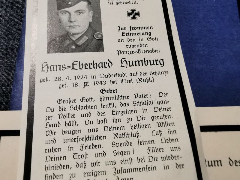 Sterbebild + Trauerkarte + Zeugnis Panzer Grenadier 1. Komp. Panz. Gren. Regt. 101 Bolchow Orel Russland - www.mmilitaria.com