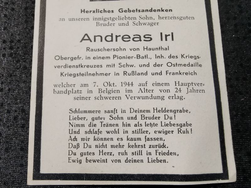 Sterbebild Obergefreiter Stabskomp. Gren. Rgt. 744 Eschen Belgien Ysselsteyn Holland - www.mmilitaria.com
