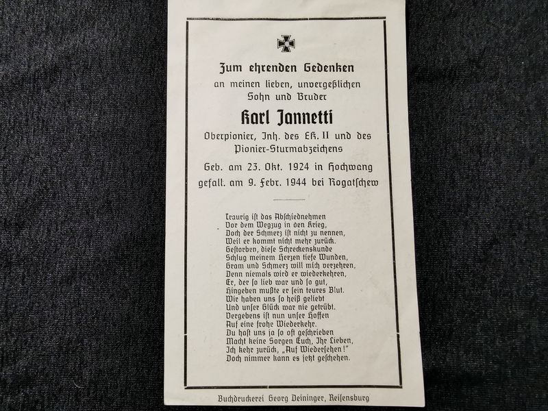 Sterbebild Oberpionier 1. Komp. Pionier Btl. 296 Rogatschew Tursko Russland - www.mmilitaria.com
