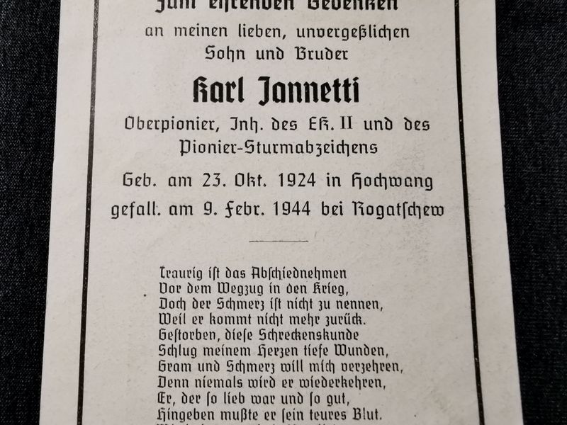 Sterbebild Oberpionier 1. Komp. Pionier Btl. 296 Rogatschew Tursko Russland - www.mmilitaria.com