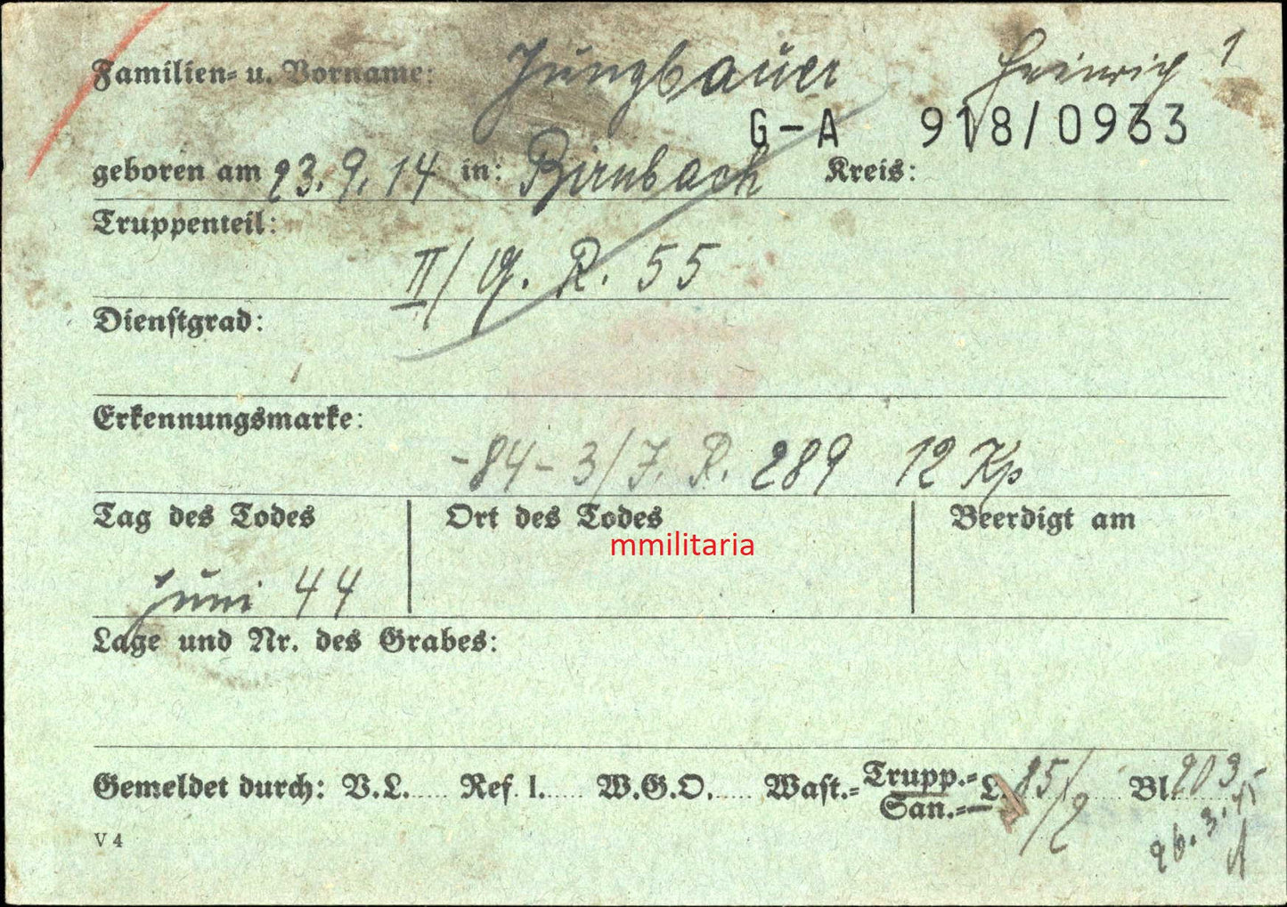 Sterbebild Unteroffizier Gruppenführer 2. IR 55 Osten Serpenie Chisinau Moldawien - www.mmilitaria.com